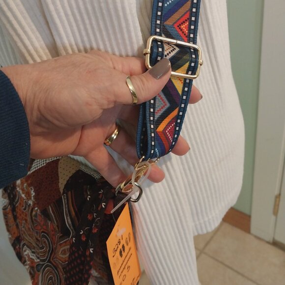 3281 Handmade Quilted Crossbody Bag with Guitar Strap. In Orange and Brown Color - Picture 5 of 8